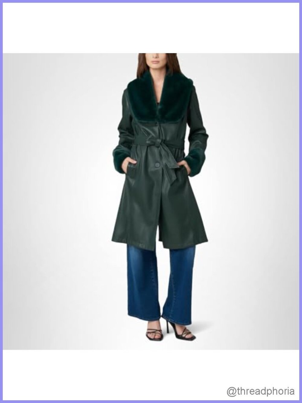 Faux Fur Shawl Collar Trench Coat with Faux Fur Cuffs